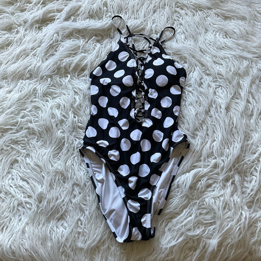 🆕 La Blanca Polka Dot Lace-Up Tummy Control One-Piece Swimsuit‎ - Picture 2 of 7